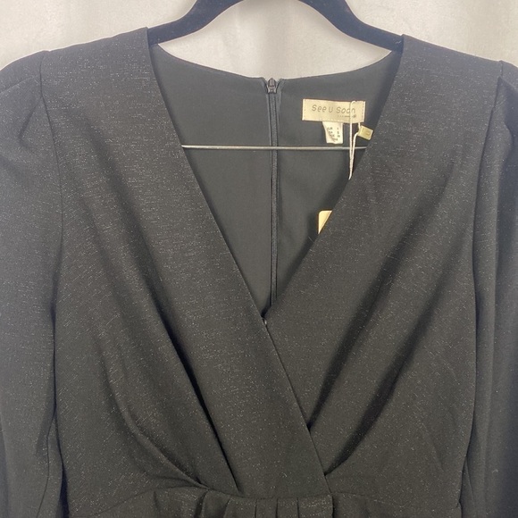 Anthropologie See U Soon Black Sparkle Elegant Long Sleeve Mini Dress - Size S - Picture 6 of 16